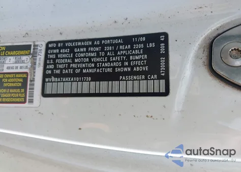 2010 Volkswagen Eos Komfort z USA, uszkodzony, nr VIN WVWBA7AHXAV011739